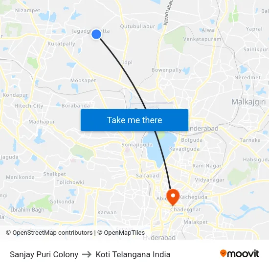 Sanjay Puri Colony to Koti Telangana India map