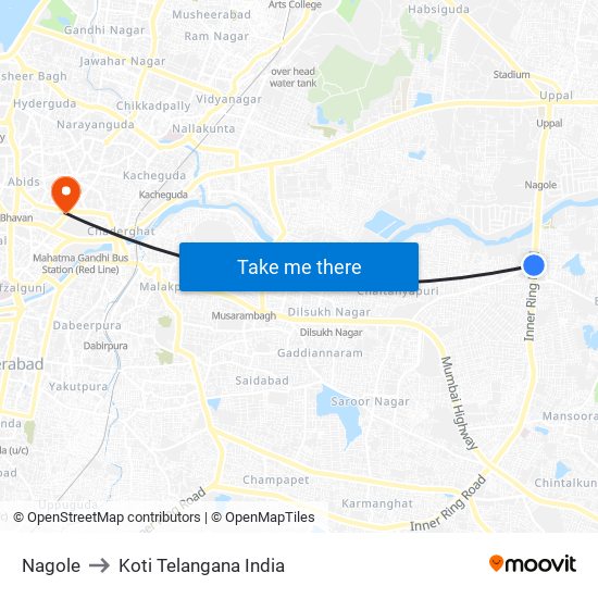 Nagole to Koti Telangana India map