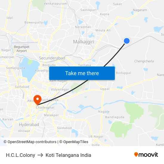 H.C.L.Colony to Koti Telangana India map