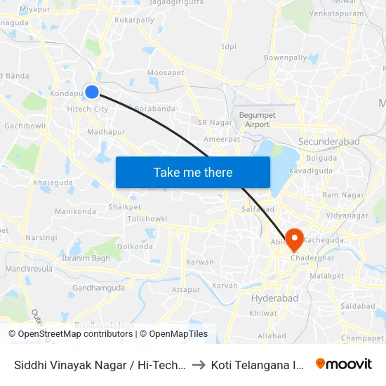 Siddhi Vinayak Nagar / Hi-Tech City to Koti Telangana India map