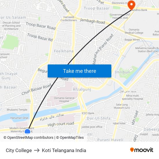 City College to Koti Telangana India map