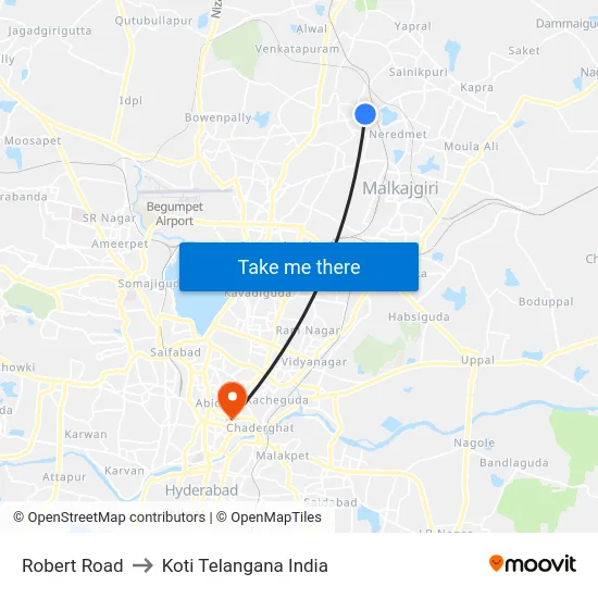 Robert Road to Koti Telangana India map