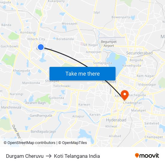 Durgam Cheruvu to Koti Telangana India map