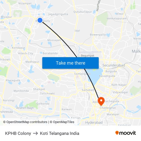 KPHB Colony to Koti Telangana India map