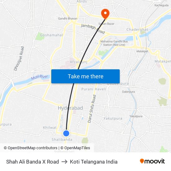 Shah Ali Banda X Road to Koti Telangana India map