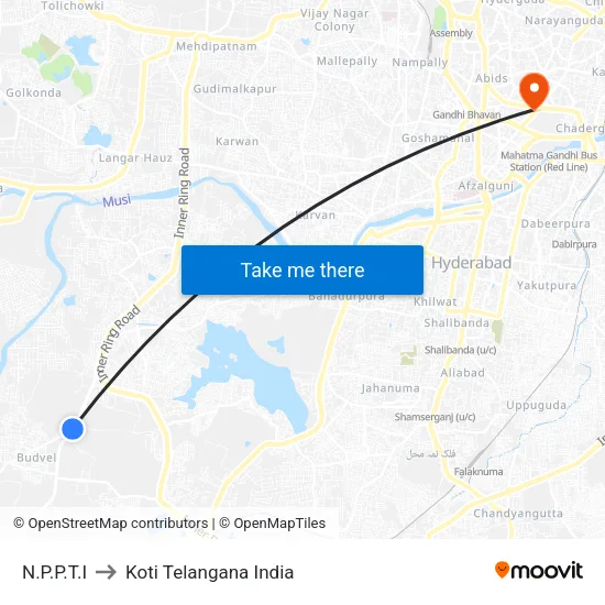 N.P.P.T.I to Koti Telangana India map