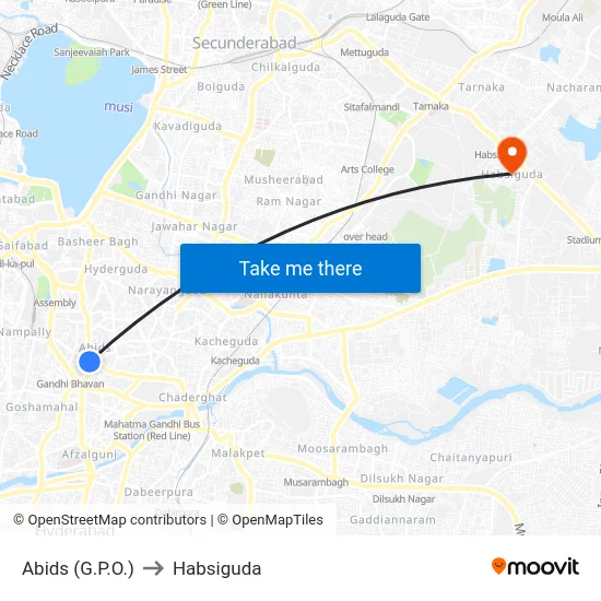 Abids / G.P.O to Habsiguda map