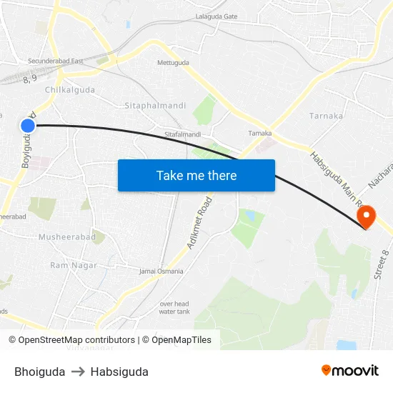 Bhoiguda to Habsiguda map