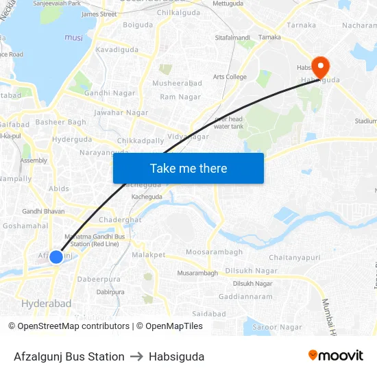 Afzalgunj Bus Station to Habsiguda map