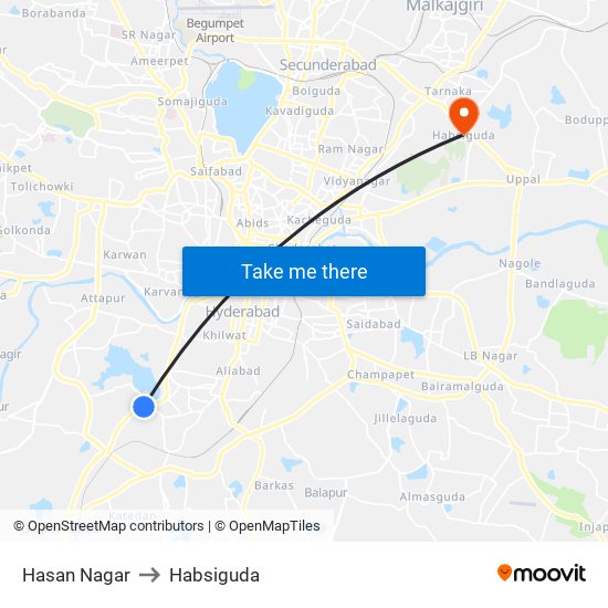 Hasan Nagar to Habsiguda map