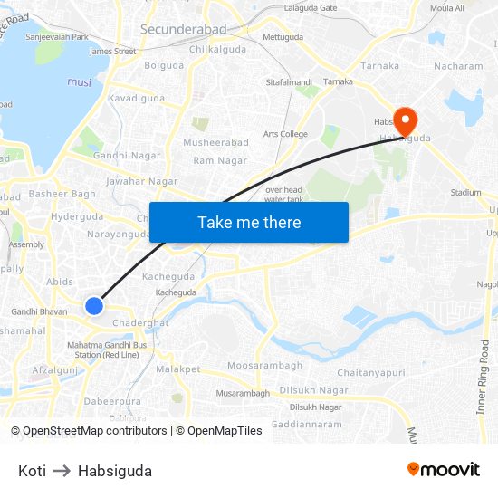 Koti to Habsiguda map