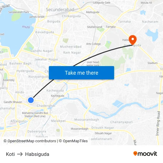 Koti to Habsiguda map