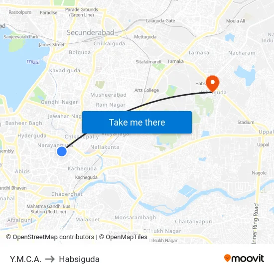 Y.M.C.A. to Habsiguda map