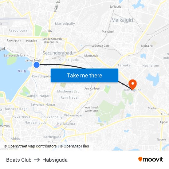 Boats Club to Habsiguda map