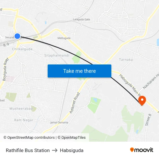 Rathifile Bus Station to Habsiguda map