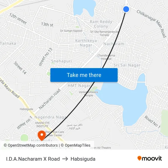 I.D.A.Nacharam X Road to Habsiguda map