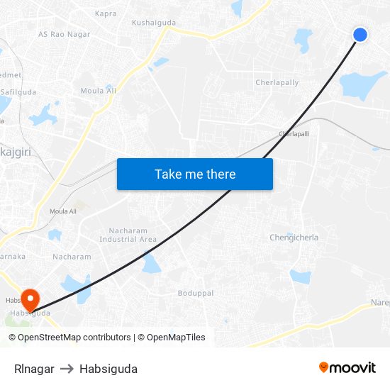 Rlnagar to Habsiguda map