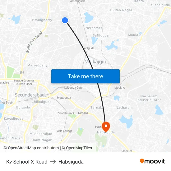Kv School X Road to Habsiguda map