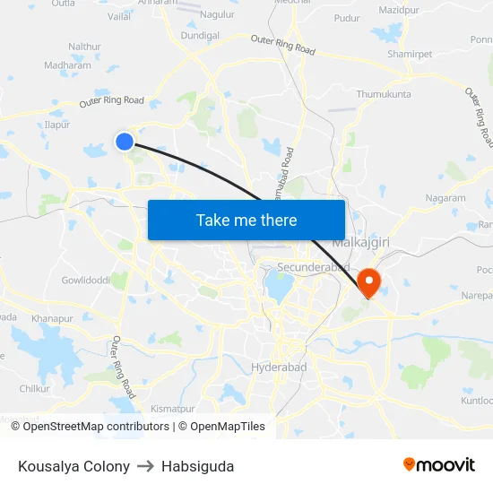 Kousalya Colony to Habsiguda map