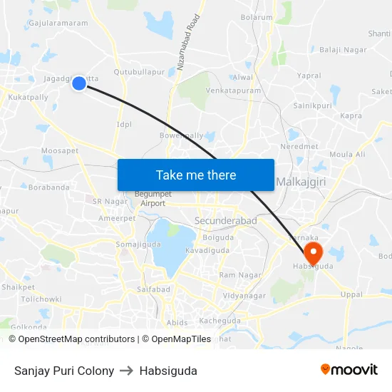 Sanjay Puri Colony to Habsiguda map