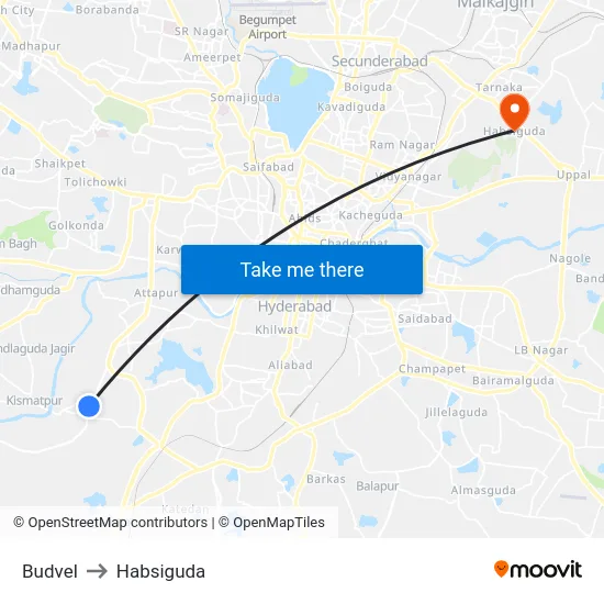Budvel to Habsiguda map