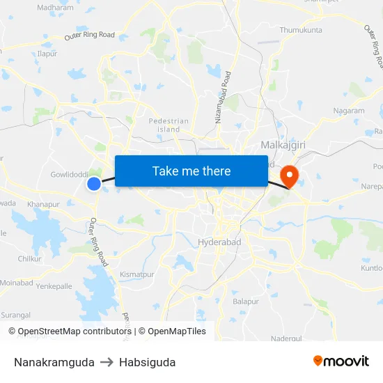 Nanakramguda to Habsiguda map