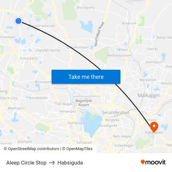 Aleep Circle Stop to Habsiguda map