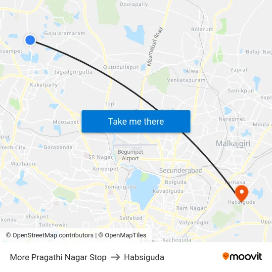 More Pragathi Nagar Stop to Habsiguda map