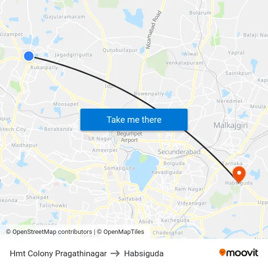 Hmt Colony Pragathinagar to Habsiguda map