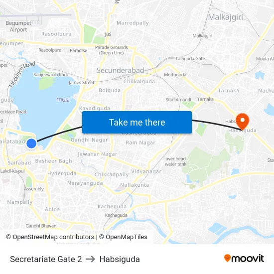 Secretariate Gate 2 to Habsiguda map