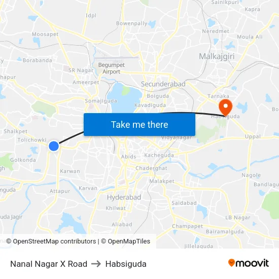Nanal Nagar X Road to Habsiguda map