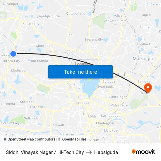 Siddhi Vinayak Nagar / Hi-Tech City to Habsiguda map