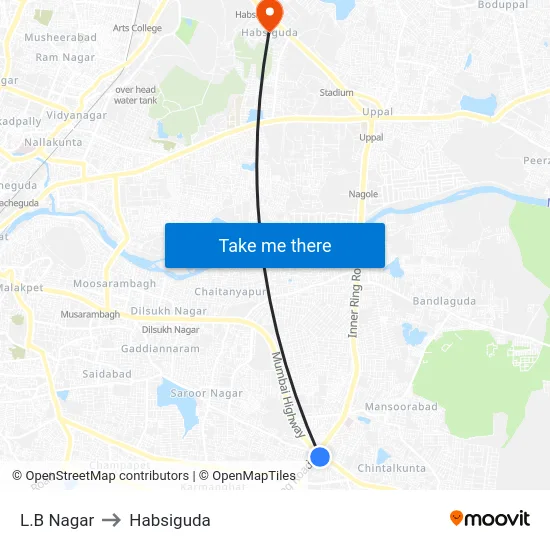 L.B Nagar to Habsiguda map