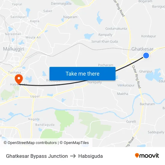 Ghatkesar Bypass Junction to Habsiguda map