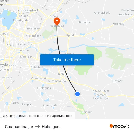 Gauthaminagar to Habsiguda map