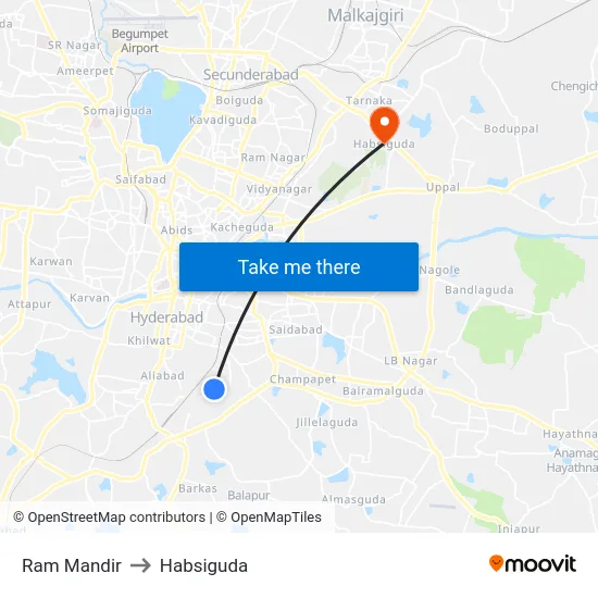 Ram Mandir to Habsiguda map