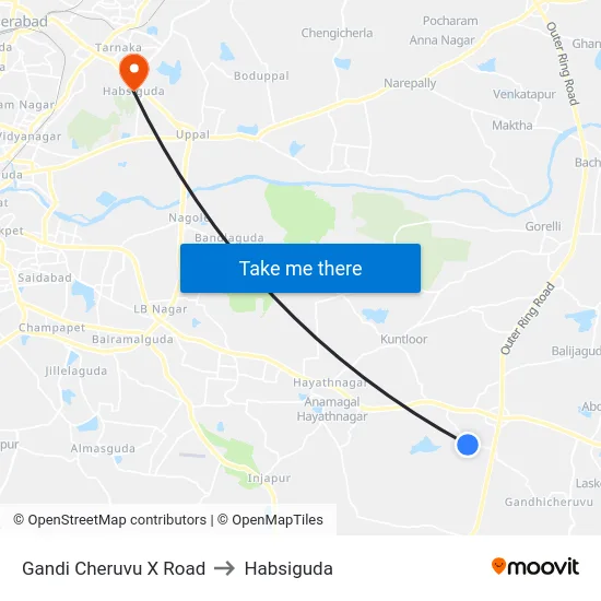Gandi Cheruvu X Road to Habsiguda map