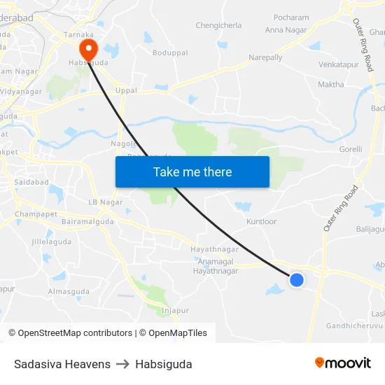 Sadasiva Heavens to Habsiguda map