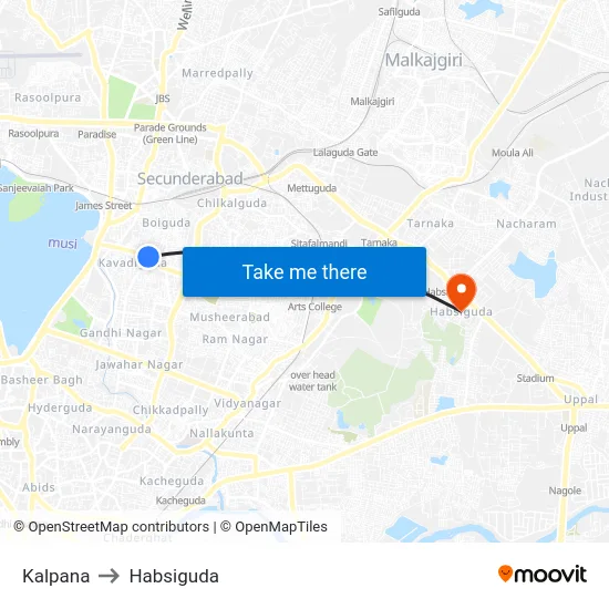 Kalpana to Habsiguda map