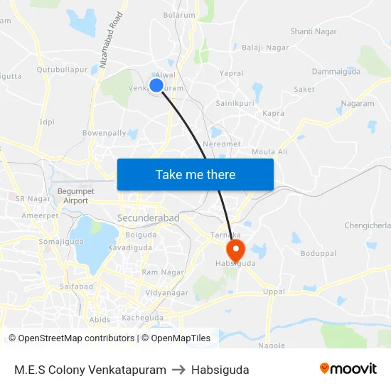 M.E.S Colony Venkatapuram to Habsiguda map