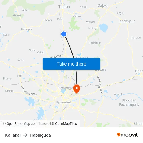 Kallakal to Habsiguda map