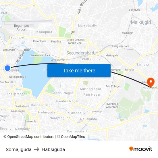 Somajiguda to Habsiguda map