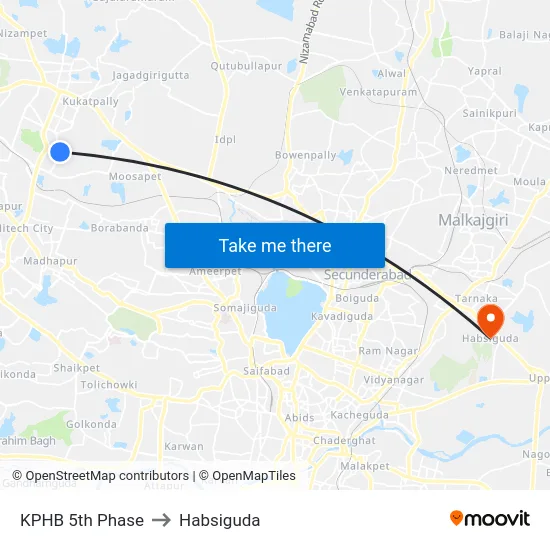 KPHB 5th Phase to Habsiguda map