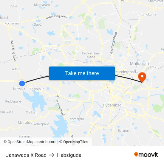 Janawada X Road to Habsiguda map