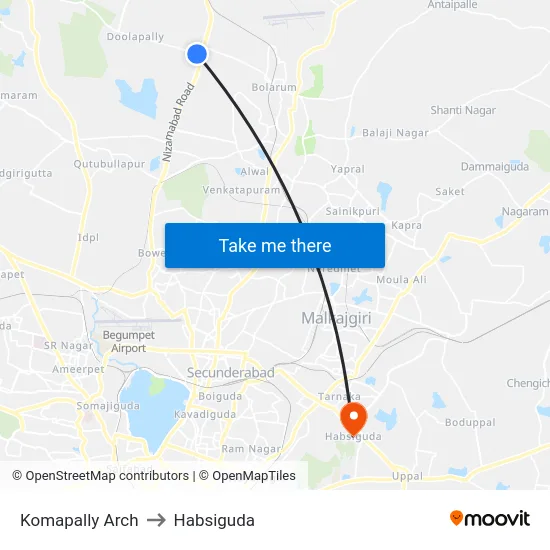 Komapally Arch to Habsiguda map
