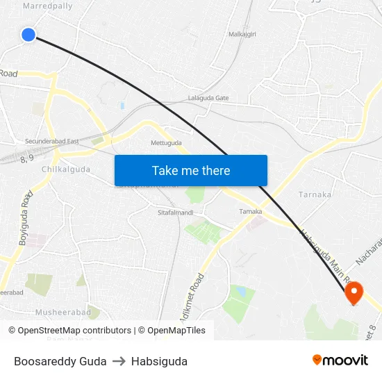 Boosareddy Guda to Habsiguda map