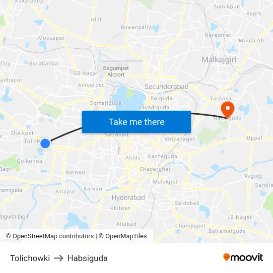 Tolichowki to Habsiguda map