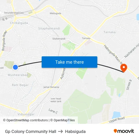 Gp Colony Community Hall to Habsiguda map