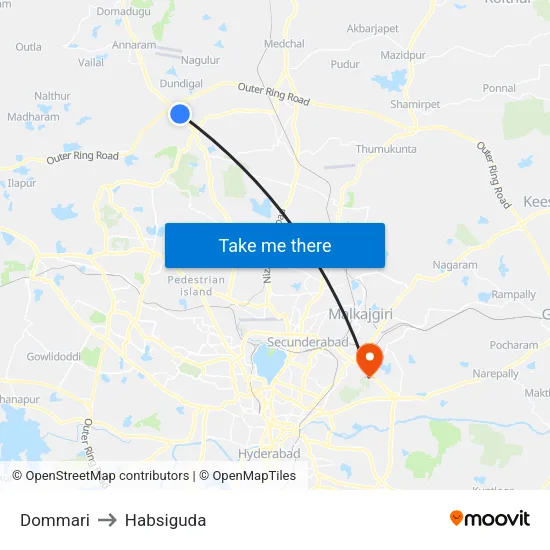 Dommari to Habsiguda map