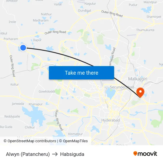 Alwyn (Patancheru) to Habsiguda map